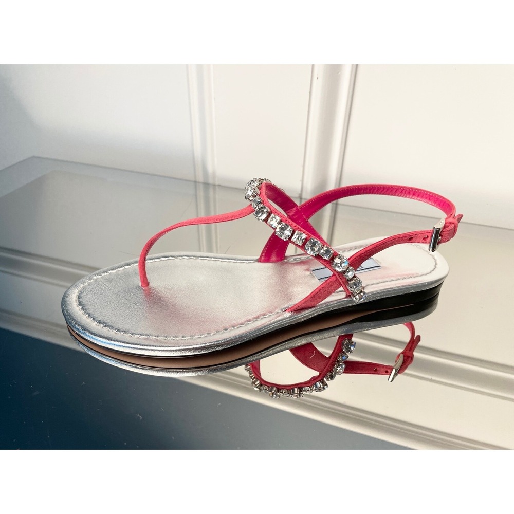 PRADA 1Y793I Silver and Pink Flip Flop Sandal with crystals, size 37.5 (US 7.5)